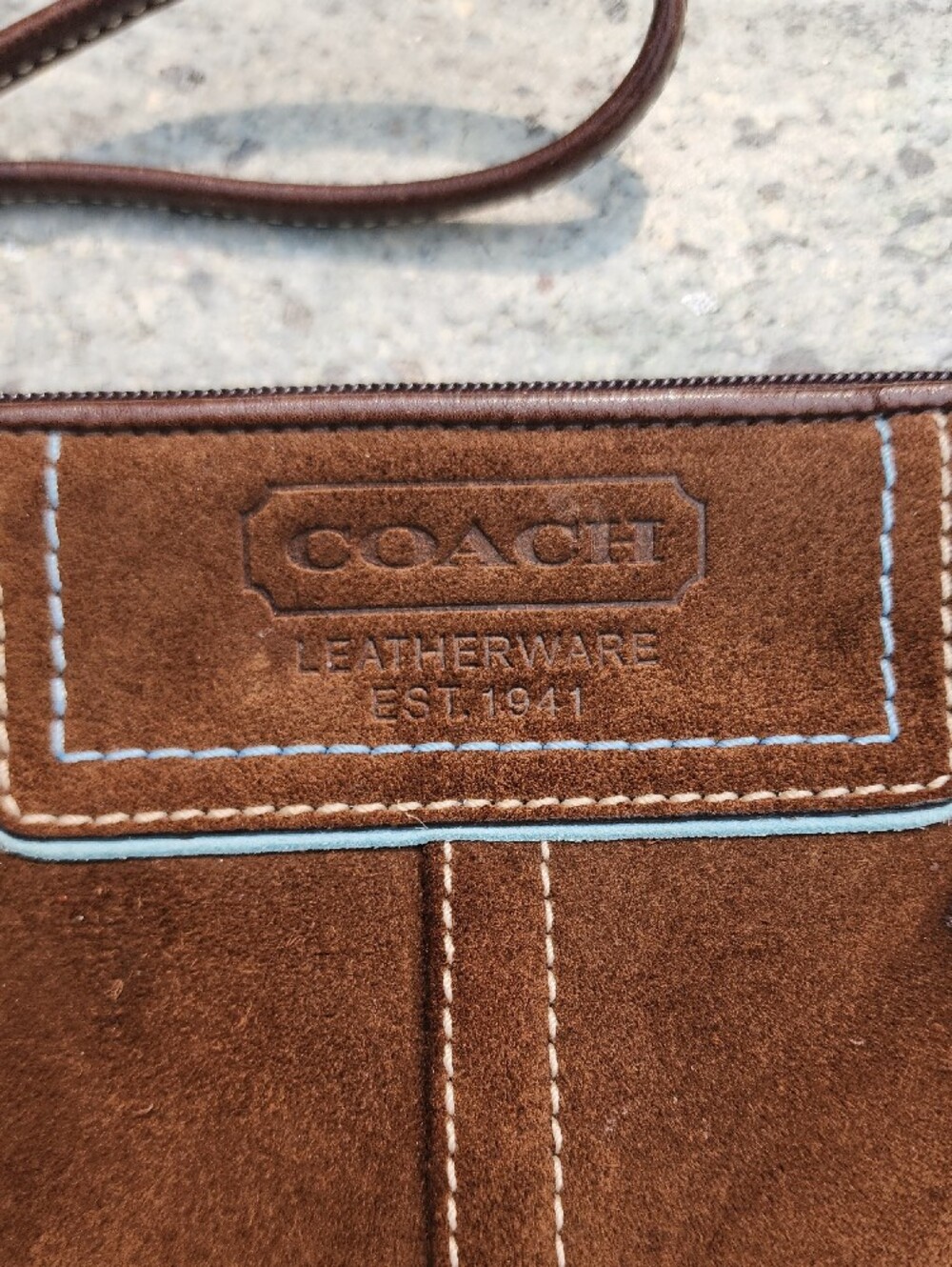Coach Brown Suede Wristlet with White Stitching - Picture 2 of 10